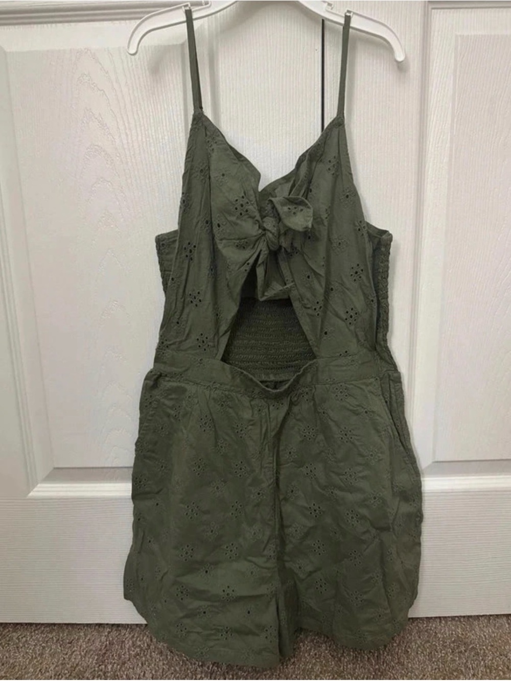 aerie Olive Eyelet Back-Tie Sundress